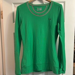 Under Armour Bright Green Crew Neck Top Large Fitted All Season Gear